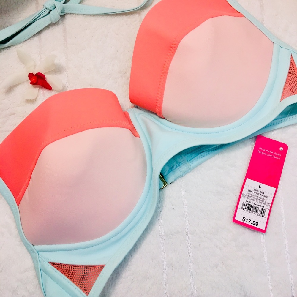 Peach, Orange and baby blue bikini top